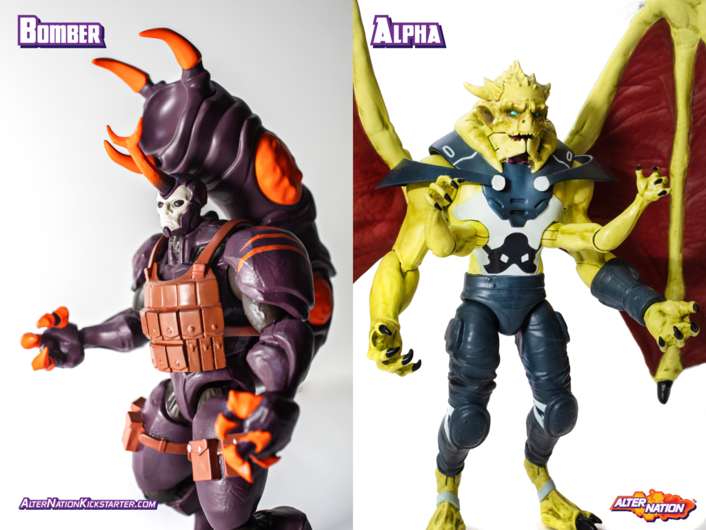 Bomber and Alpha, scheduled for release Fall 2020 as an expansion to the Alter Nation brand of action figures, will now be released as part of a Kickstarter campaign.